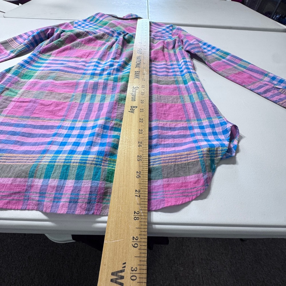 J.Crew Button Down Shirt Womens 2 Pink Madras Plaid Preppy Coastal Classic - Picture 6 of 9
